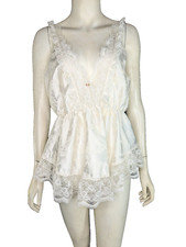 Chemise Vintage Lingerie Spotlight Lace White Mini Angelic Satin Floral USA M