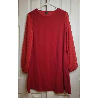 EMERY ROSE Swiss Dot Side Solid Red Dress- Large | eBay