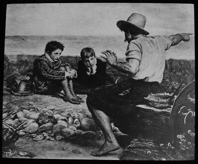 ANTIQUE Magic Lantern Slide THE BOYHOOD OF RALEIGH C1910 JOHN EVERETT MILLAIS