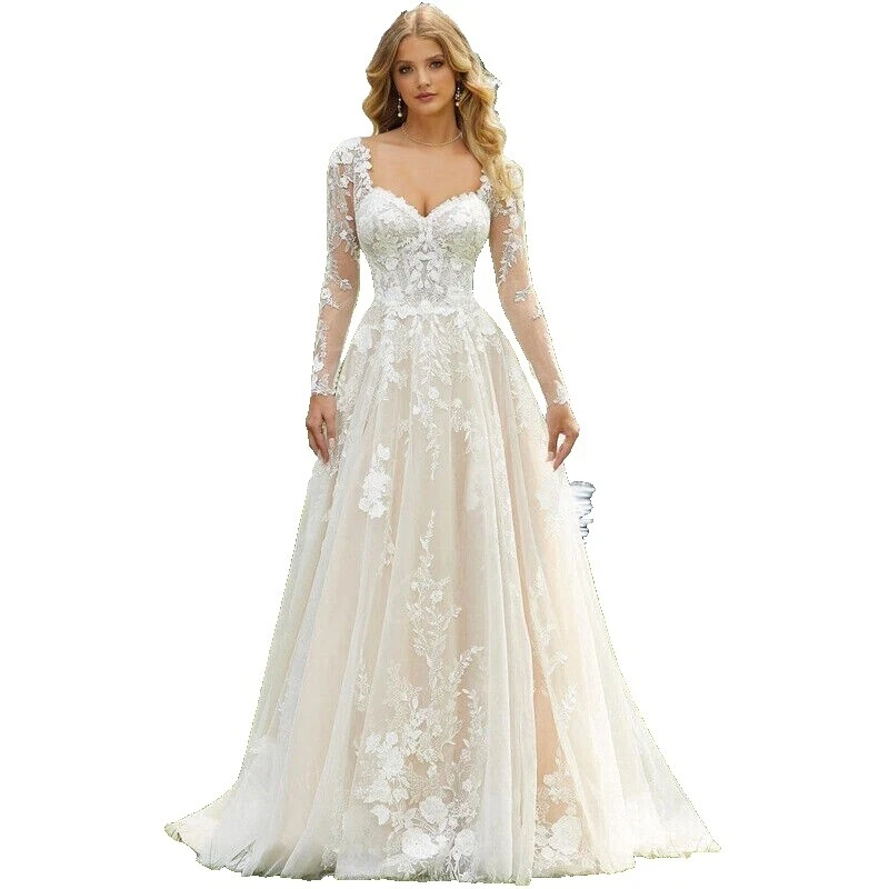 Fruncido Encaje Vestidos para Boda Línea A