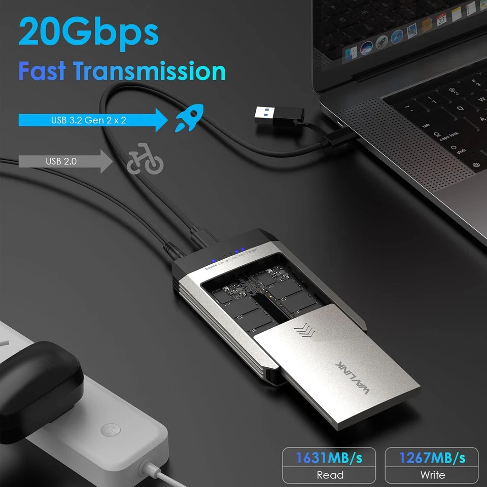 WAVLINK NVMe Cloner, 20Gbps M.2 Duplicator Dual-Bay Offline Clone Tool-Free M.2 - Image 3 of 3