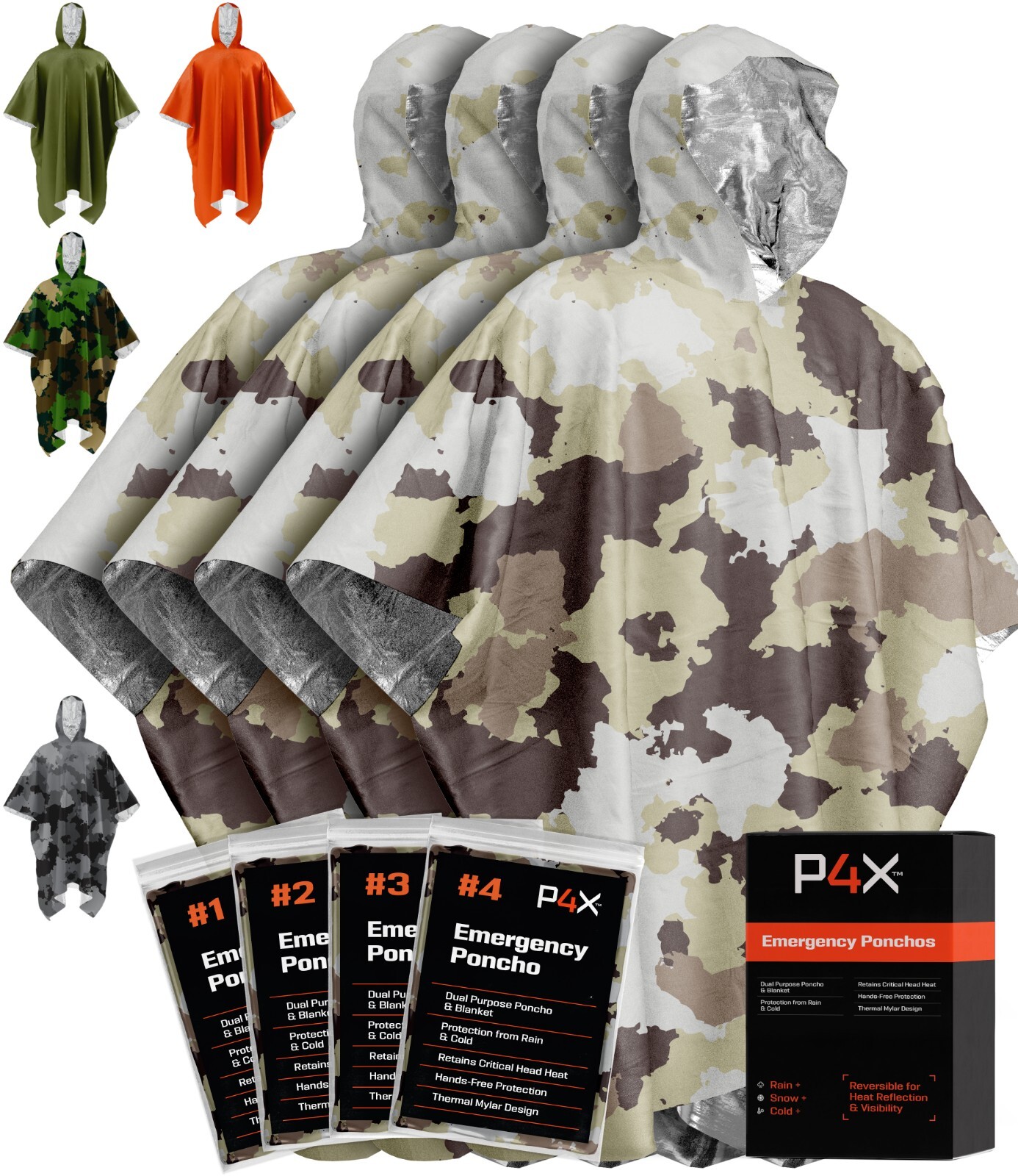 P4X Emergency Rain Poncho with Mylar Blanket Liner Survival Blankets