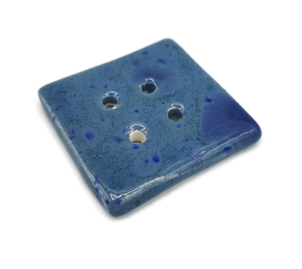 1Pc Large Sewing Button, Handmade Ceramic Speckled Blue Buttons For Coat, Blouse - Image 4 of 4