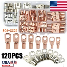 120pcs Copper Wire Lugs Battery Cable Ends Terminal Connectors Assortment Kit