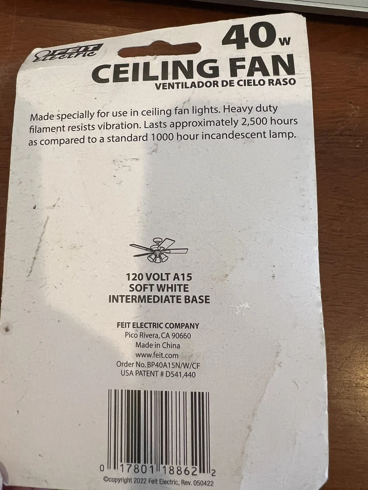 Feit Electric 40W Ceiling Fan Bulb Replacement 2 - A0005 - Image 2 of 2