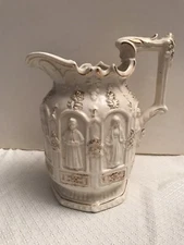 Vintage Reproduction Religious Apostle Ceramic PITCHER Off White /Gold Detail