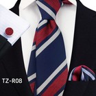 New Classic Striped Blue Red Jacquard Silk Men's Tie Necktie Hanky Cufflink Set