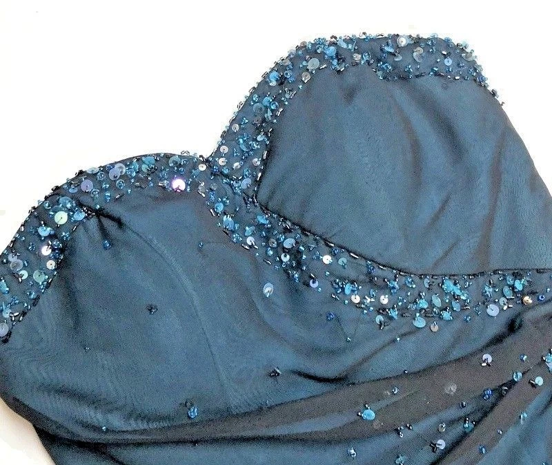 Vestido Riva Para Mujer 2 Azul Negro Sin Tirantes Formal Cascada Iridiscente Transparente Foto 2 de 4