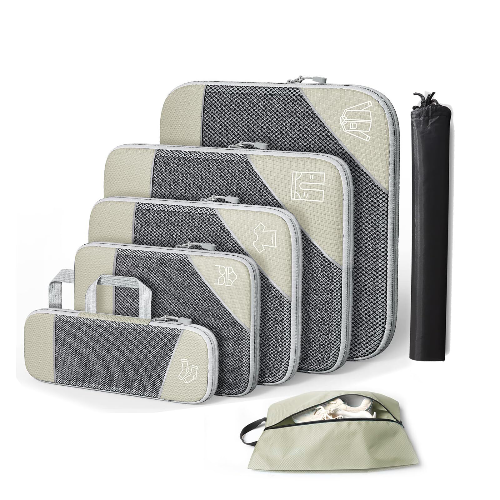 Packing Cubes Set of 7 Compression Suitcase Luggage Organizer Bags for Travel...-image