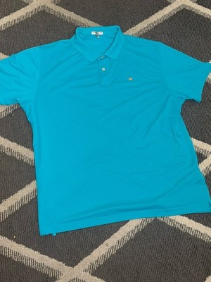 Peter Millar Polo Men XXL Turquoise Blue Golf Performance Crown Logo Summer Shir