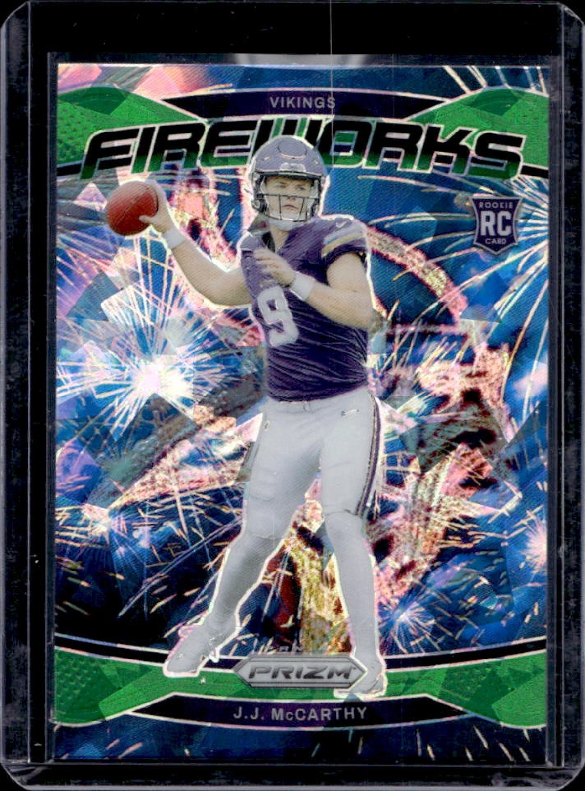 2024 Prizm J.J. McCarthy Fireworks RC Green Ice Rookie #18 Vikings