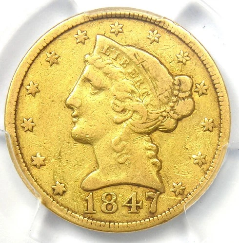 1847-C Liberty Gold Half Eagle $5 - PCGS VF Details - Rare Charlotte Gold Coin!
