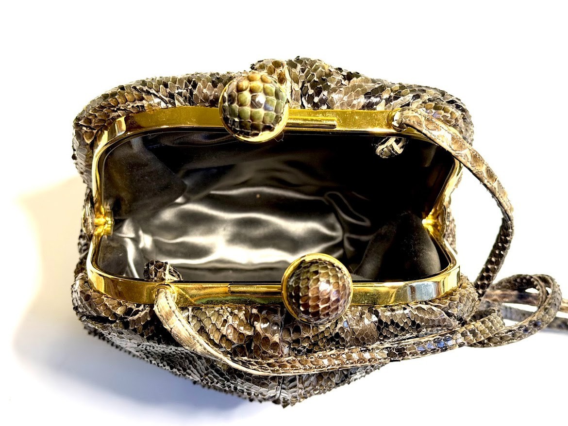 vintage Judith Leiber python bag with box, coin p… - image 11