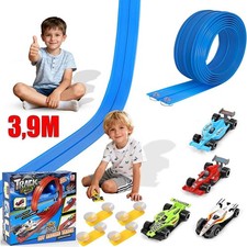 Flexible 3.9m Autorennbahn mit 4 Autos&12 Saugnäpfen – Rennbahn Set Kinder 3 Neu