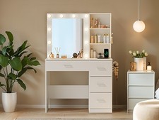 37" Vanity Desk with LED Lighted Mirror Makeup Vanity Table Power Outlet Drawers
