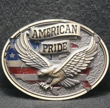XG03117 VINTAGE 1970s  AMERICAN PRIDE  EAGLE AMERICAN FLAG MENS BELT BUCKLE