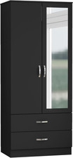 2 Door Wardrobe with Drawers and Hanging Rail Slim Wardrobes for Small Bedrooms 