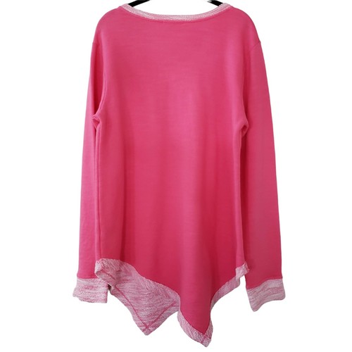 Fresh Produce Long Sleeve French Terry Asymmetric Hem Oversized Tunic Top, Pink - Picture 6 of 9