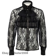 Men Gothic Lace Sheer Ruffle Shirt Top Renaissance Victorian Medieval Steampunk