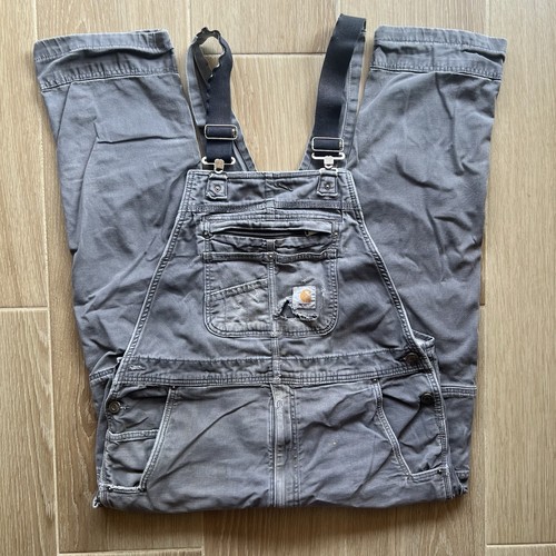 Carhartt OR2987-M Mens Gray Rugged Flex Relaxed Fit Bib Overall Size 38x30