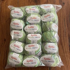 Lot 18 Katia Pinta Print Ribbon Yarn #3912 Green Purple