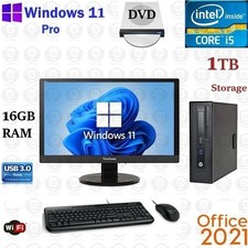 Windows 11 HP i5 3.2 ghz 1TB SSD 16GB RAM 24" WiFi Desktop Computer PC Office24