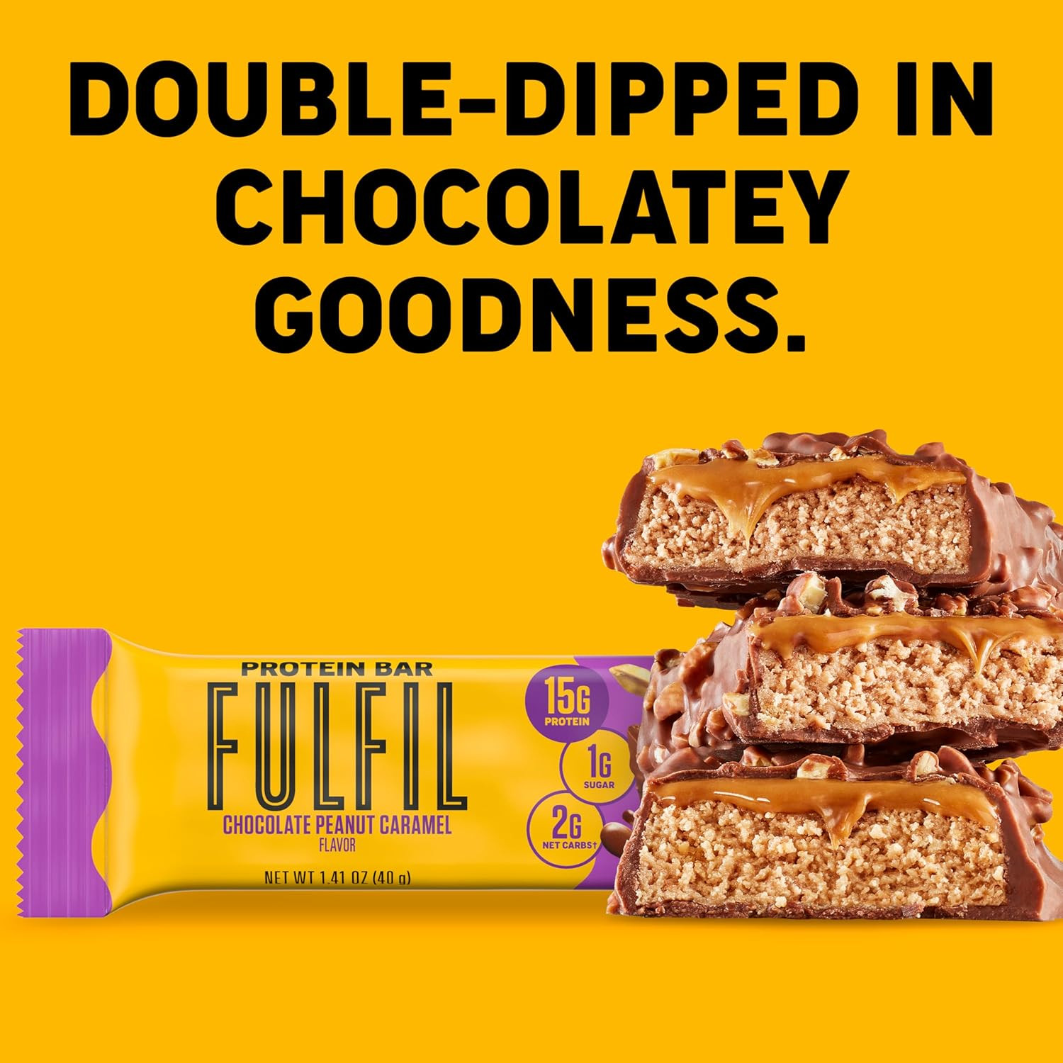 Protein Snack Bars, Chocolate Peanut Caramel Flavored, Gluten Free with 15G Prot