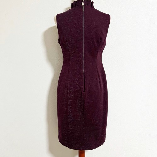 Calvin Klein Ruffle Collar Purple Metallic Shimmer Sparkle Sheath Dress Size 8 - Picture 3 of 12