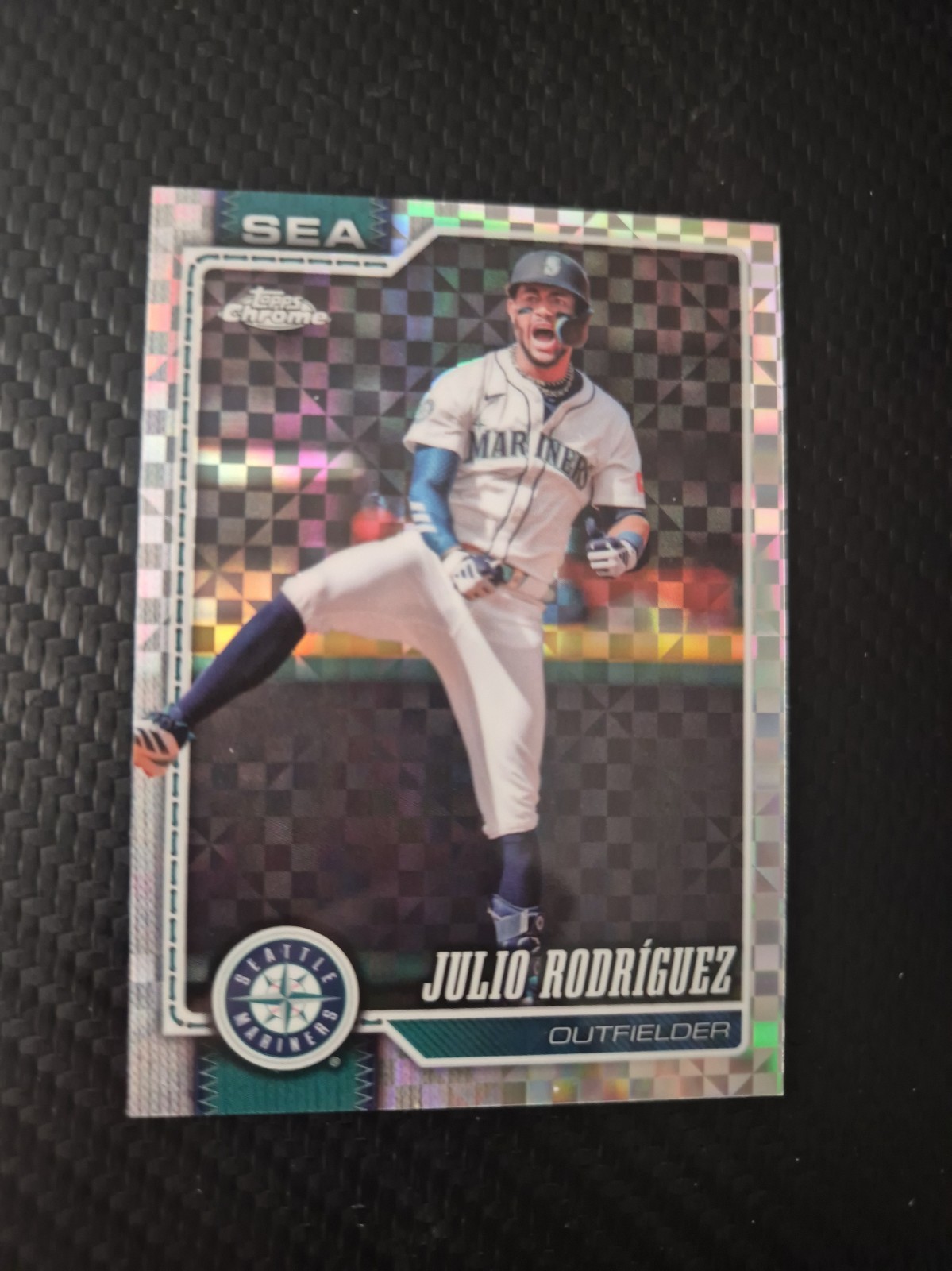 2023 Topps Chrome Julio Rodríguez X-Fractor #200 (featuring the Rookie Cup logo)