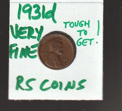 1931D   VERY FINE   LINCOLN CENT   VERY FINE  1931D /  RS COINS  #821  FREE SHIP