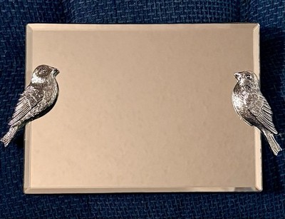 Set of 3 Beveled Edge Vanity Mirrors w Pewter Bird Accents Tabletop Decor