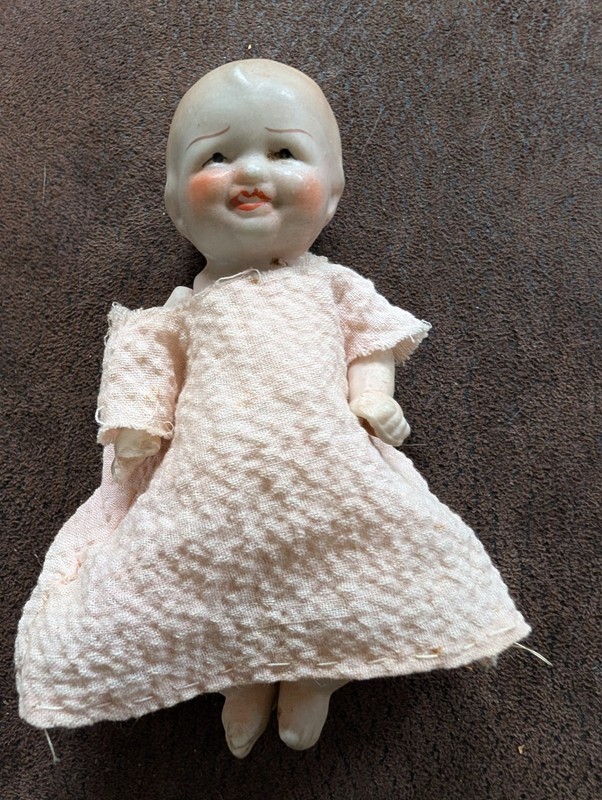 Adorable Vintage 5" Bisque/Porcelain  Doll Made In Japan