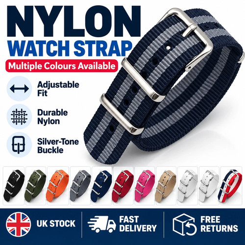 Premium NATO Watch Strap Ribbed Nylon Military Diver 18mm 20mm 22mm UK.