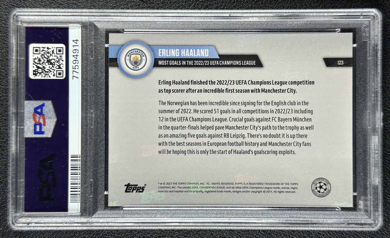 ERLING HAALAND PSA 10 2022 TOPPS NOW UCL #123 MOST GOALS IN UCL MAN CITY 4914 view 2