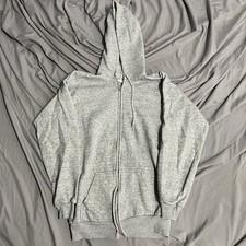 Vintage 70s 80s Gray Blank Zip Up Hoodie Sweatshirt Size L