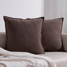 Corduroy Throw Pillow Covers Pack of 2 Soft Soild 18" x 18" Pack of 2 Brown