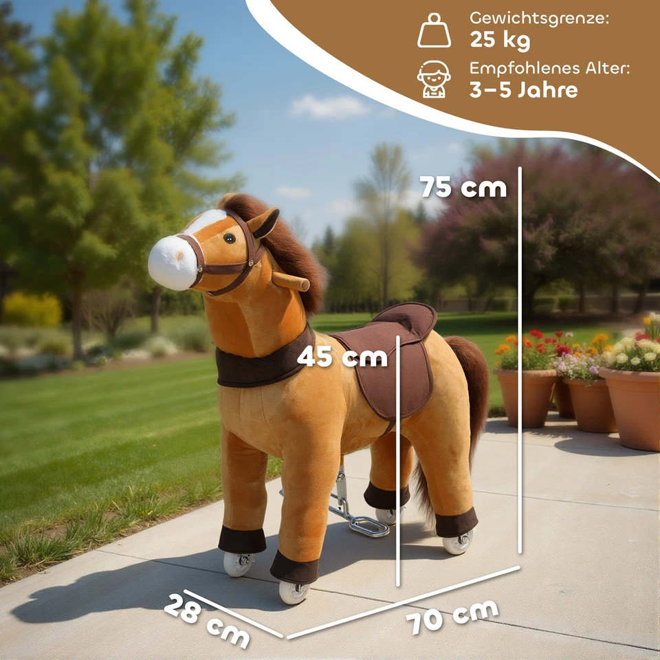 Reitpferd, Spielpferd zum Reiten mit Sattel Rollen, 75 cm Stehpferd Plüschpferd - Bild 4 von 4