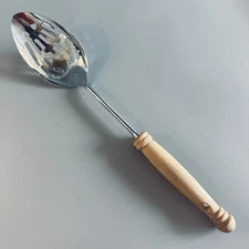 EXCELLENT Vtg Ekco Slotted Spoon Kitchamajig Serving Utensil Wood Handle