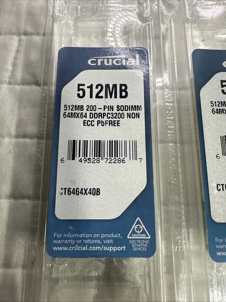 2) ORIGINAL!! CRUCIAL 512MB 200-PIN SODIMM MEMORY RAM CT6464X40B - Image 2 of 4