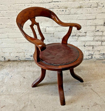 Antique Red Leather Captains Chair Office Swivel Chair Armchair (Can Deliver)