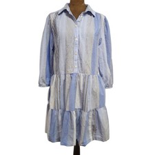 Gap Blue White Striped Puff Sleeve Dress Collared Size S Cotton Preppy 