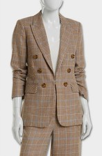 Veronica Beard Women's Brown Beacon Plaid Linen Dickey Jacket Size 8