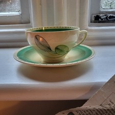 Vintage Art Deco Susie Cooper Green Gray Leaf Cup and Saucer 