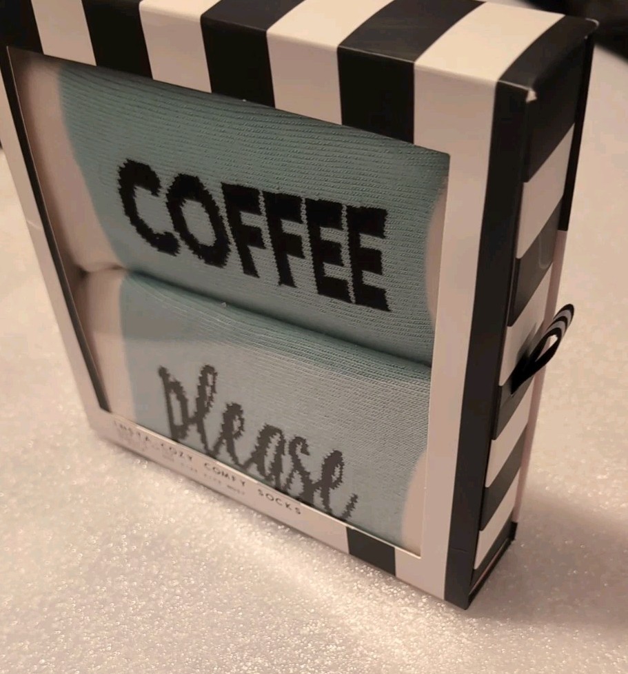 New socks! Coffee Please, cute and fuzzy, in gift box (8 Oak Lane) Great Novelty