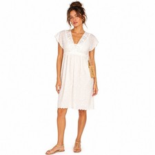 New Denim & Supply Ralph Lauren Dress Women 6 White Eyelet Boho V-Neck Cotton