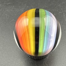 Contemporary Handmade Art Glass Marble .99" Rainbow Ribbon Cane Core With Black
