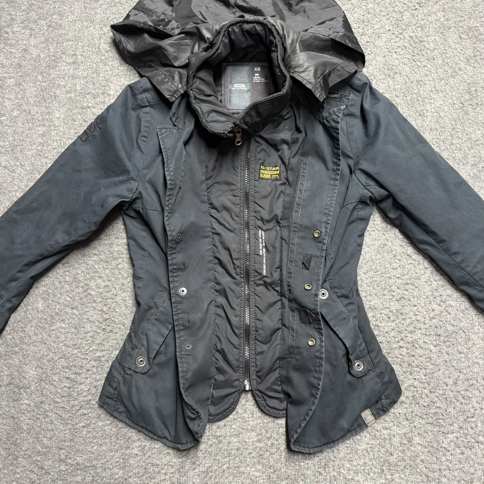 Chaqueta de mezclilla cruda G-Star Originals para mujer XS negra ropa de trabajo francesa utilitaria con capucha Foto 2 de 4