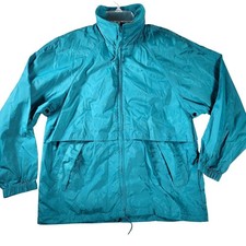 Vintage Eddie Bauer Women's Small Teal Windbreaker Jacket Packable Hood 90s USA