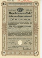 Hipoteczny list zastawny 100 RM Sächsische Bodencreditanstalt Dresden 1939