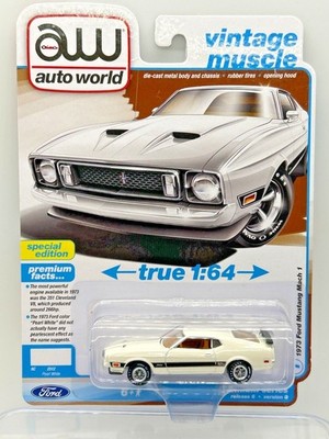 Auto World 1973 Ford Mustang Mach 1  1:64 scale model rel 6 ver B #1 white